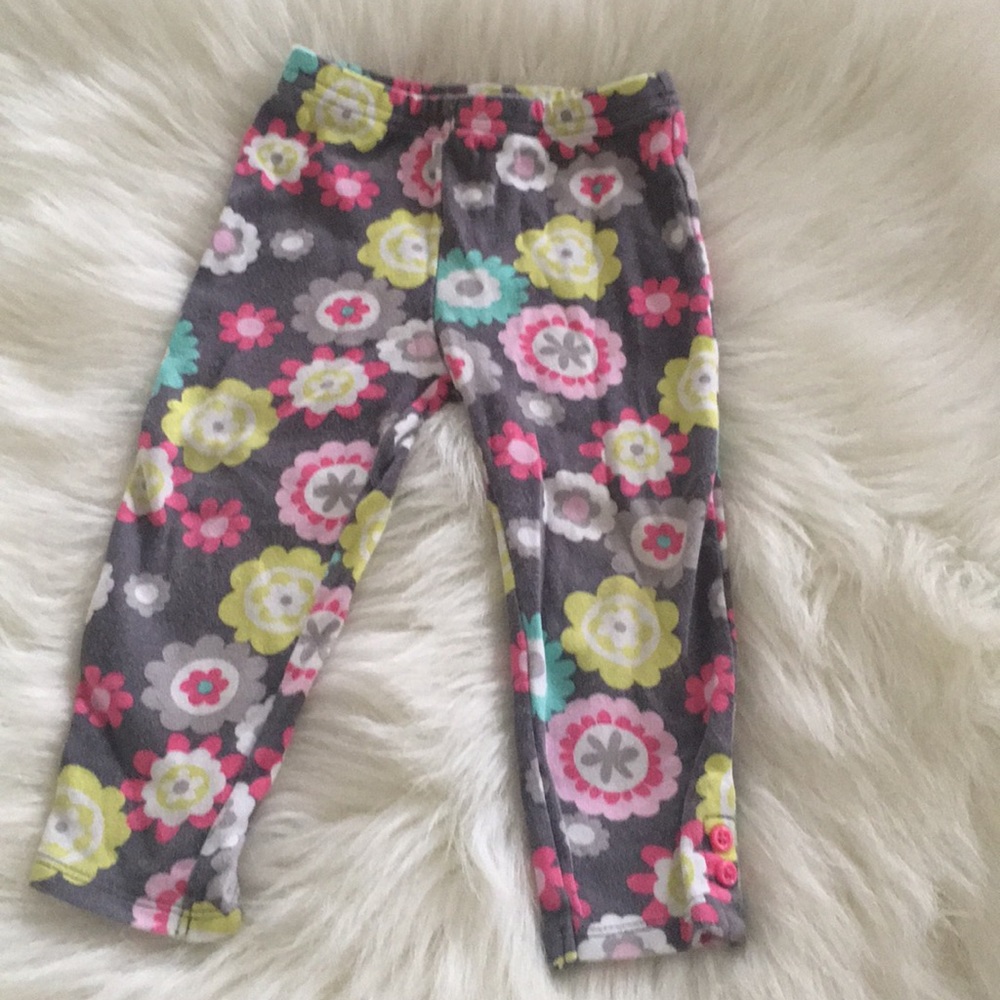 Girls 18 M flower leggings pants w/ button detail